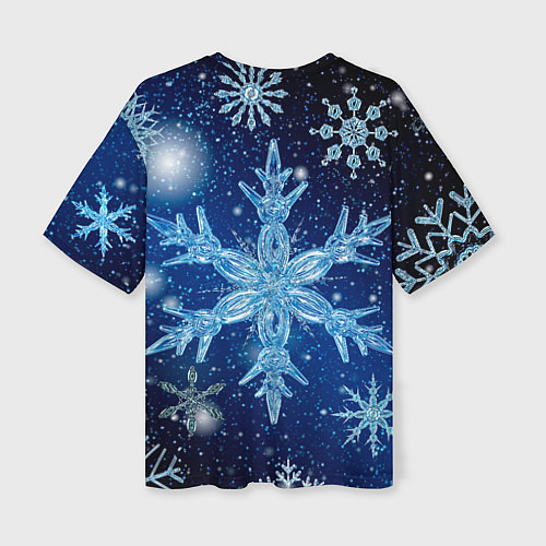 Женская футболка оверсайз Новогодние снежинки кружатся / 3D-принт – фото 2