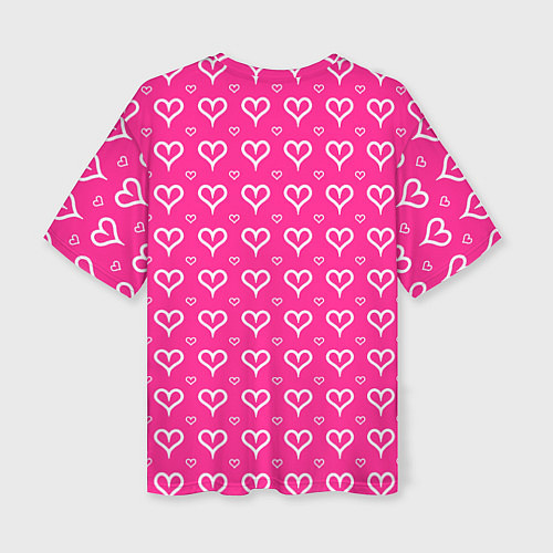 Женская футболка оверсайз Сердечки паттерн насыщенный розовый / 3D-принт – фото 2