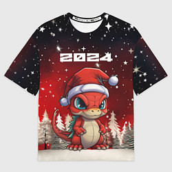 Футболка оверсайз женская Символ нового 2024 года маленький дракоша, цвет: 3D-принт