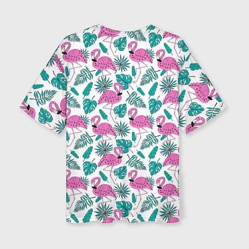 Женская футболка оверсайз Тропический розовый фламинго / 3D-принт – фото 2