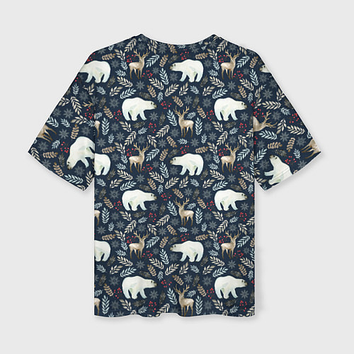 Женская футболка оверсайз Акварельные медведи и олени / 3D-принт – фото 2