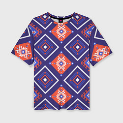 Женская футболка оверсайз Этнические ромбы в контрасте