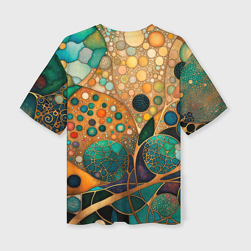 Женская футболка оверсайз Вдохновение Климтом - изумрудная абстракция с круг / 3D-принт – фото 2