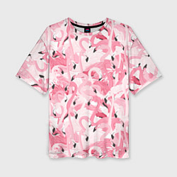 Женская футболка оверсайз Стая розовых фламинго