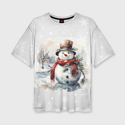 Женская футболка оверсайз Снеговик во дворе