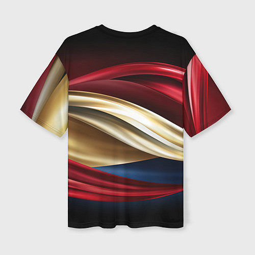 Женская футболка оверсайз Золотые и красные волны абстракции / 3D-принт – фото 2