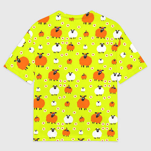 Женская футболка оверсайз Стадо овец в поле / 3D-принт – фото 2