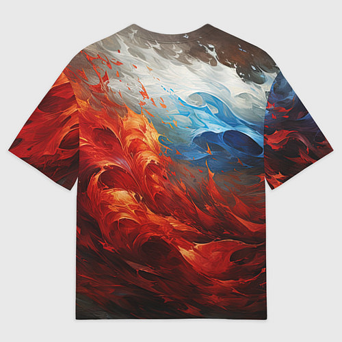 Женская футболка оверсайз Абстрактный белый синий красный дым / 3D-принт – фото 2
