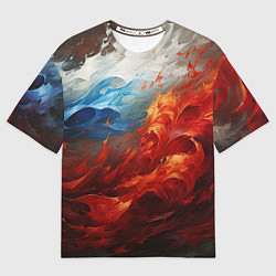 Женская футболка оверсайз Абстрактный белый синий красный дым