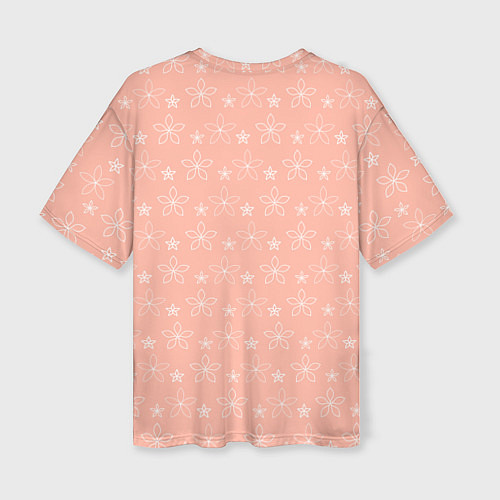 Женская футболка оверсайз Паттерн персиковый маленькие стилизованные цветы / 3D-принт – фото 2
