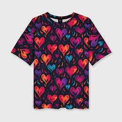 Женская футболка оверсайз Паттерн с сердцами