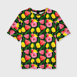Женская футболка оверсайз Colorful tulips