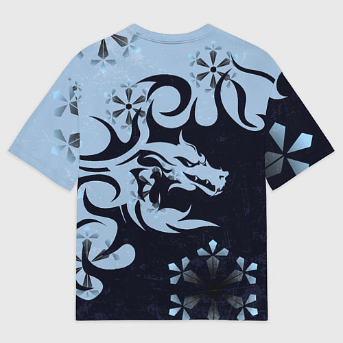 Женская футболка оверсайз Дракон со снежинками / 3D-принт – фото 2