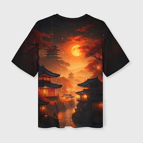 Женская футболка оверсайз Мрачная япония - пейзаж / 3D-принт – фото 2