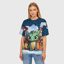 Футболка оверсайз женская Зеленый городской дракон, цвет: 3D-принт — фото 2