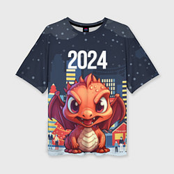 Женская футболка оверсайз Рыжий дракон 2024