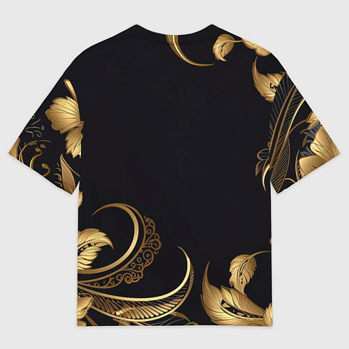 Женская футболка оверсайз Золотистые объемные листья и узоры / 3D-принт – фото 2