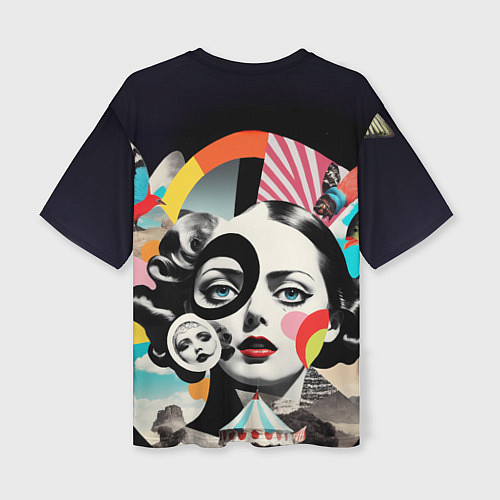 Женская футболка оверсайз Женщина и животные винтажный коллаж / 3D-принт – фото 2