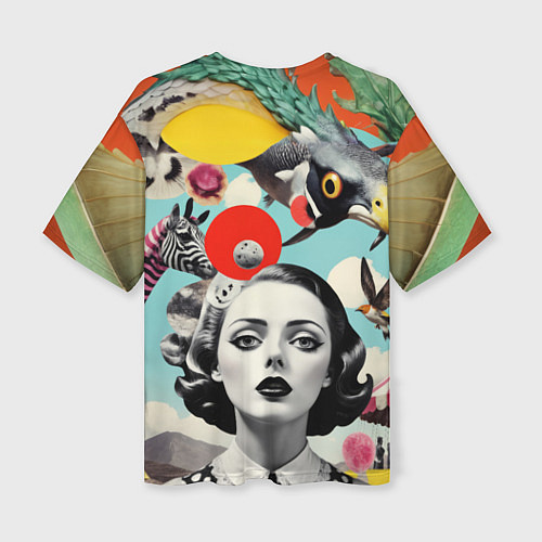 Женская футболка оверсайз Коллаж с женщиной и зверями / 3D-принт – фото 2