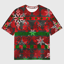Футболка оверсайз женская Рождественские узоры ёлки и снежинки, цвет: 3D-принт