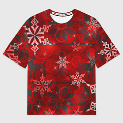 Женская футболка оверсайз Рождественские узоры снежинки