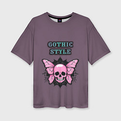 Женская футболка оверсайз Gothic style - череп с бабочкой