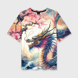 Женская футболка оверсайз Japanese dragon and sakura - engraving