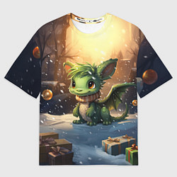 Женская футболка оверсайз Дракон дух рождества