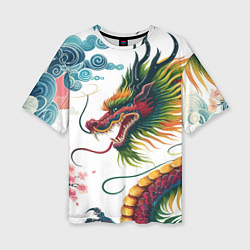 Женская футболка оверсайз Japanese dragon - engraving art