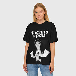 Футболка оверсайз женская Techno храм монашка смотрит в небо, цвет: 3D-принт — фото 2