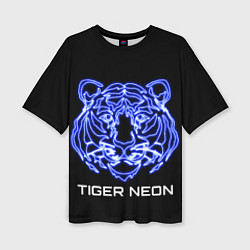 Женская футболка оверсайз Tiger neon art