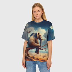 Футболка оверсайз женская Слон сидит на ветке дерева в пустыне, цвет: 3D-принт — фото 2