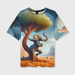 Женская футболка оверсайз Слон занимается йогой возле дерева