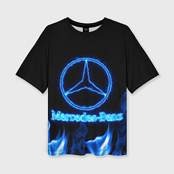 Женская футболка оверсайз Mercedes-benz blue neon