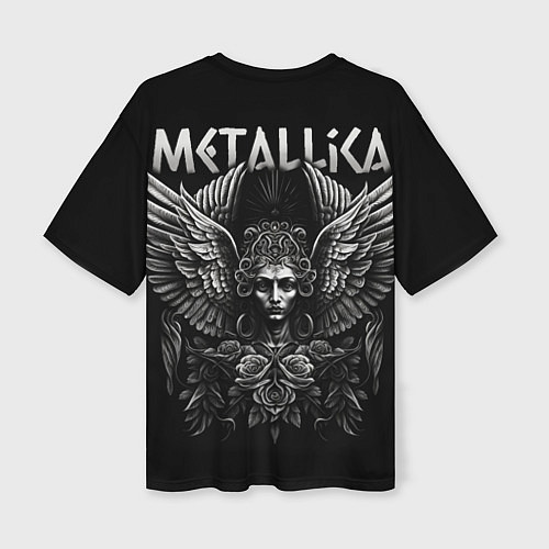 Женская футболка оверсайз Металлика на фоне ангела / 3D-принт – фото 2