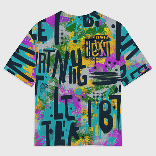 Женская футболка оверсайз Загадочный абстрактный текст на ярком фоне / 3D-принт – фото 2