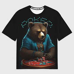 Женская футболка оверсайз Медведь играет в покер