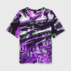 Женская футболка оверсайз Агрессивный металл и фиолетовые линии