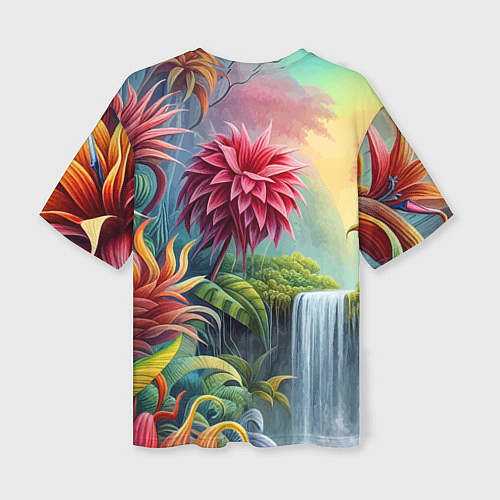 Женская футболка оверсайз Гавайские тропические цветы - алоха / 3D-принт – фото 2
