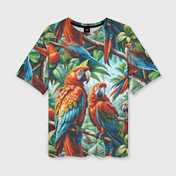 Женская футболка оверсайз Попугаи Ара - тропики джунгли