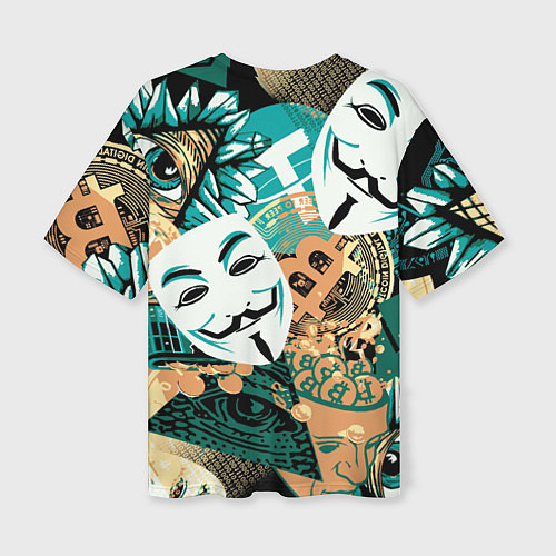 Женская футболка оверсайз Криптавалюта с маской Виндетта / 3D-принт – фото 2
