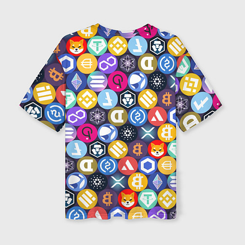 Женская футболка оверсайз Криптовалюта Биткоин, Эфириум, Тетхер, Солана патт / 3D-принт – фото 2