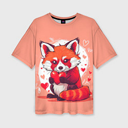 Женская футболка оверсайз Рыжая лисичка с сердцем