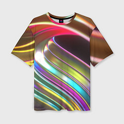 Женская футболка оверсайз Неоновый крученный металл разноцветный