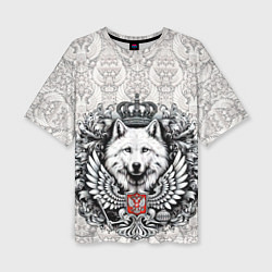 Футболка оверсайз женская Волк белый герб России, цвет: 3D-принт