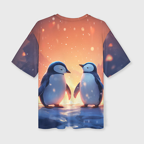 Женская футболка оверсайз Романтичная пара пингвинов / 3D-принт – фото 2