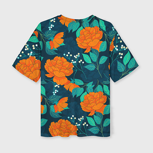 Женская футболка оверсайз Паттерн с оранжевыми цветами / 3D-принт – фото 2