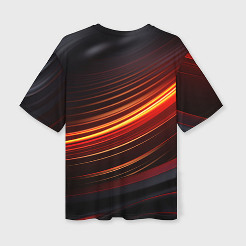 Женская футболка оверсайз Яркая оранжевая полосы на черной абстракции / 3D-принт – фото 2