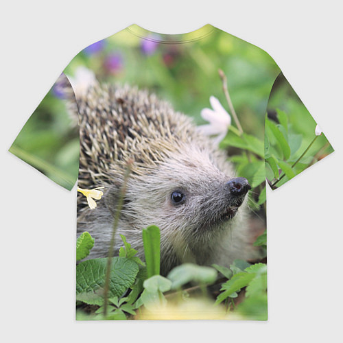 Женская футболка оверсайз Лесной ёжик в траве / 3D-принт – фото 2