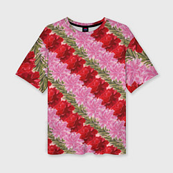 Женская футболка оверсайз Фон с лилиями и розами
